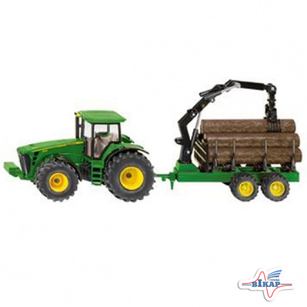 Модель трактора JD8430 с манипулятором на прицепе М1:50, JD