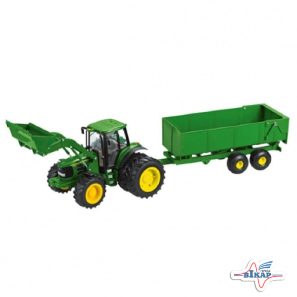 Модель трактора JD6830 с фронтальным погрузчиком и прицепом на батар. М1:16, JD