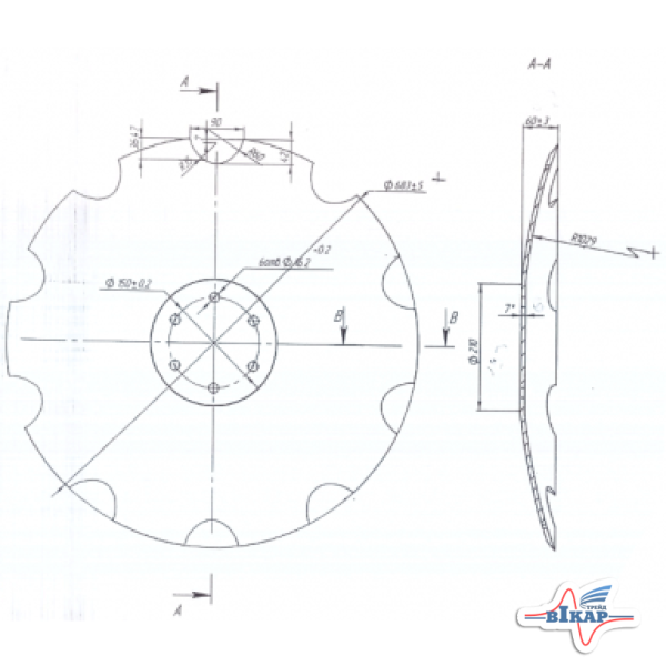Диск бороны (ромашка)(00311081) Horsch Tiger (Днар=683 мм) z=10 (Борированный) (Велес-Агро)